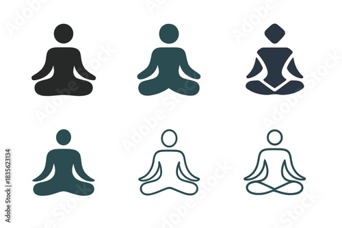 Somatic Therapy Icons. Somatic therapy. Icon set. Set Logo of somatic therapy: balanced posture symbol. harmonious logo variations of the same emblematic