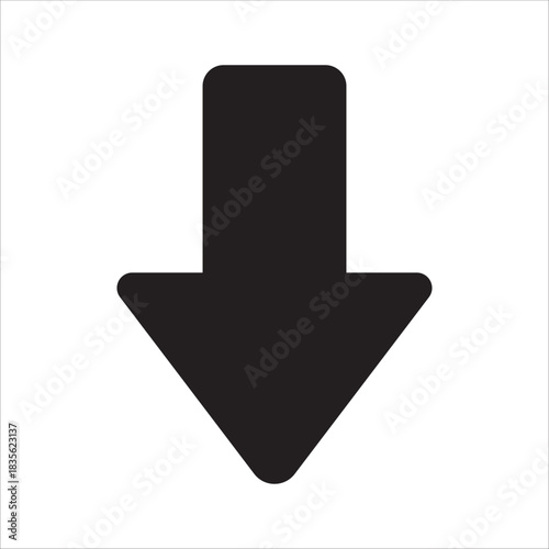 Down pointed arrow icon. Downward arrow icon symbol. Vector icon bold line design. Symbol of back and backward.
