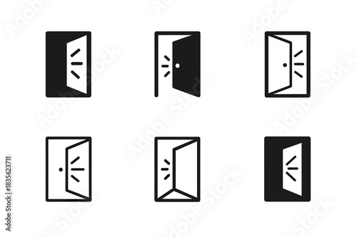 Therapeutic Journeys Icons. Therapeutic journeys. Icon set. Set Logo of Therapeutic journeys: Open door with light rays. harmonious logo variations of the same