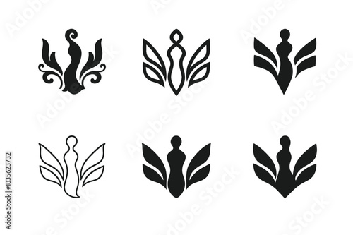 Timeless Elegance Logos. Timeless elegance. Icon set. Set Logo of timeless elegance: luxury and grace emblem. harmonious logo variations of the same emblematic
