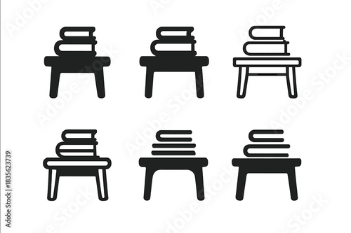 Bookstack Logo Variations. bookstack. Icon set. Set Logo of bookstack: desk with stacked books. harmonious logo variations of the same emblematic concept, each