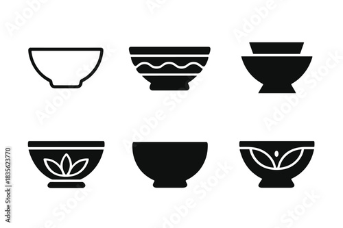 Bowl Logo Variations. Bowl. Icon set. Set Logo of bowl: decorative bowl. harmonious logo variations of the same emblematic concept, each with different