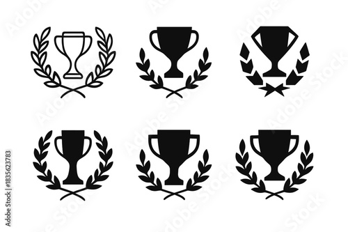 Top Performer Emblem Variations. Top performer award. Icon set. Set Logo of top performer award: laurel wreath with trophy. harmonious logo variations of the