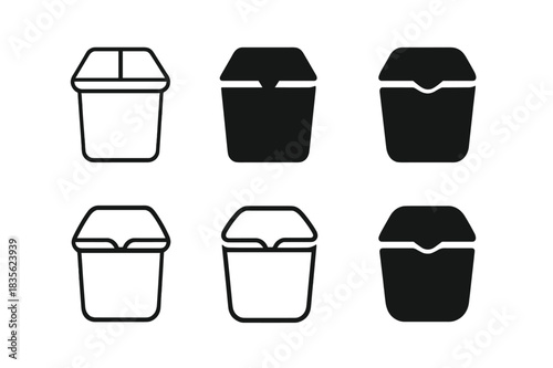 Trash Bin Lid Logos. Trash Bin Lid. Icon set. Set Logo of Trash Bin Lid: Dual Flap Lid. harmonious logo variations of the same emblematic concept (Minimal