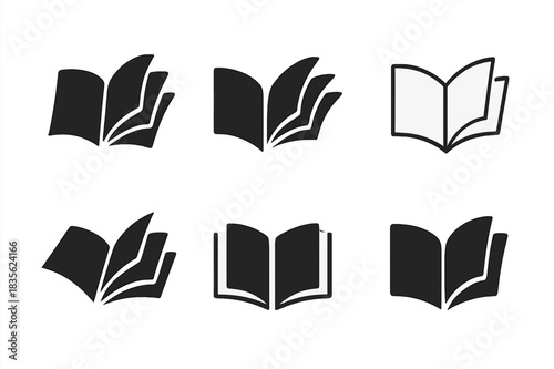 Turning Book Logos. Book pages turning. Icon set. Set Logo of Book pages turning: Flying paper sheets. harmonious logo variations of the same emblematic