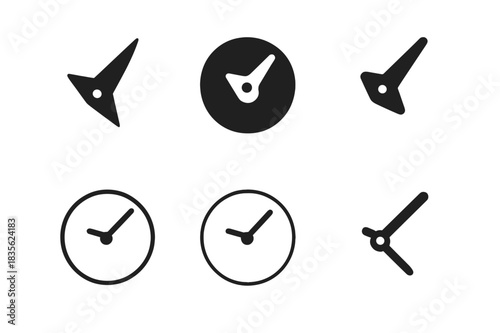 Clock Hands Icon Set. Clock hands. Icon set. Set Logo of Clock hands: Stopwatch pointer design. harmonious logo variations of the same emblematic concept