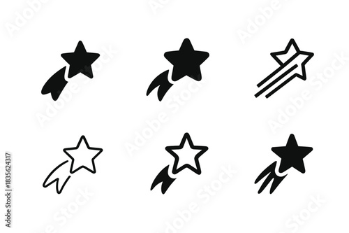 Comet Trail Logos. Wish. Icon set. Set Logo of wish: comet trail symbol. harmonious logo variations of the same emblematic concept, each with different