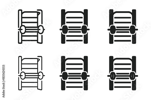 Compact Home Fitness Logos. Compact Home Fitness Setups. Icon set. Set Logo of Compact Home Fitness Setups: Wall-Mounted Rack. harmonious logo variations of