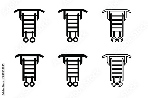 Compact Home Fitness Logos. Compact Home Fitness Setups. Icon set. Set Logo of Compact Home Fitness Setups: Wall-Mounted Rack. harmonious logo variations of