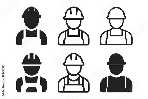 Construction Worker Icons. Construction Worker. Icon set. Set Logo of Construction Worker: Worker Silhouette. harmonious logo variations of the same emblematic