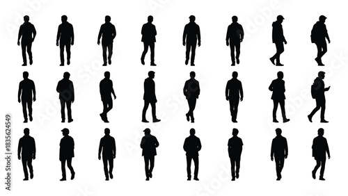 Silhouettes of walking people isolated on white background, Vector