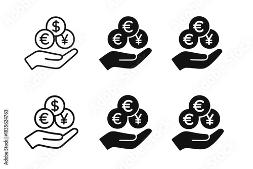 Currency Symbol Logos. Counting foreign money. Icon set. Set Logo of currency symbols circle. harmonious logo variations of the same emblematic concept
