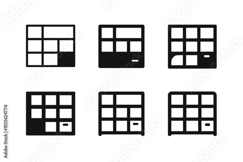 Custom Home Storage Icons. Creating custom-designed home storage solutions. Icon set. Set Logo of creating custom-designed home storage solutions: modular