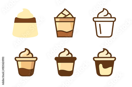 Dessert Pudding Logos. Dessert. Icon set. Set Logo of dessert: pudding cup. harmonious logo variations of the same emblematic concept, each with different