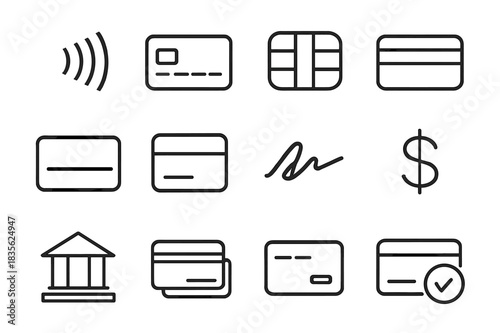 Digital Card Icons. Digital Card Icons. Line icon set of Digital Card Icons: contactless payment symbol, credit card front, chip, credit card back, magnetic