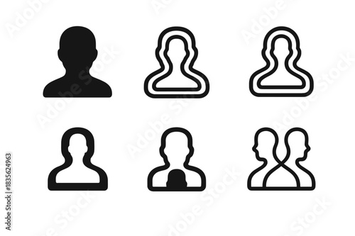 Digital Avatar Logos. Digital avatars and evolving identity. Icon set. Set Logo of digital avatars: layered human silhouette. harmonious logo variations of the