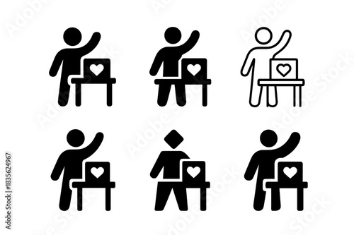 Volunteer Logos. Volunteer in action. Icon set. Set Logo of volunteer in action: community event assistance. harmonious logo variations of the same emblematic