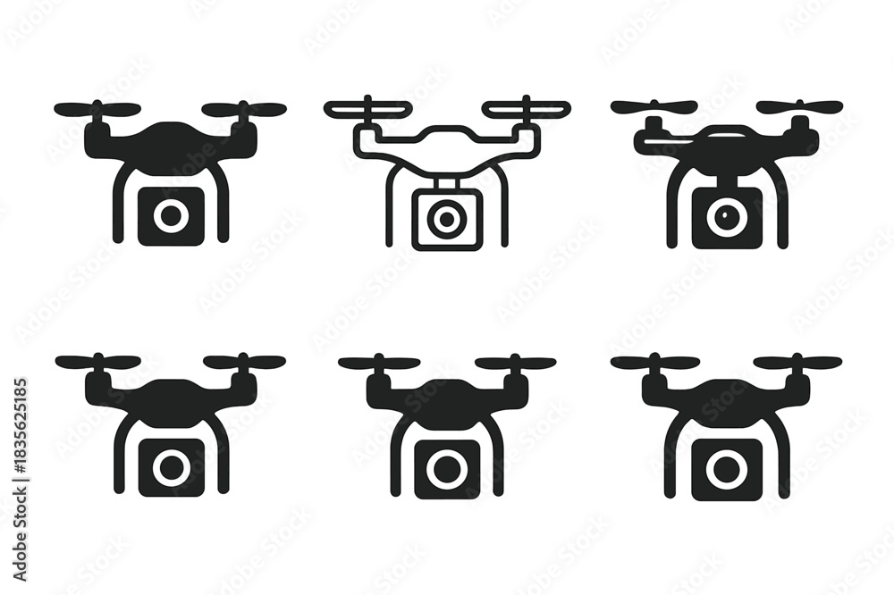 Fototapeta premium Drone Camera Logos. Photography and videography services. Icon set. Set Logo of photography and videography services: drone with camera. harmonious logo