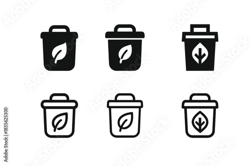 Eco Home Icon Set. Sustainable home products. Icon set. Set Logo of eco home item: compost bin. harmonious logo variations of the same emblematic concept, each
