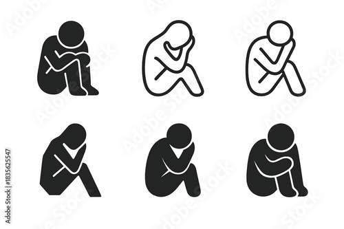 Emotional Pain Logos. Emotional Pain. Icon set. Set Logo of Emotional Pain: abstract outline of despair. harmonious logo variations of the same emblematic