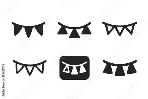 Festive Garland Icons. festive garlands. Icon set. Set Logo of festive garlands: paper pennants. harmonious logo variations of the same emblematic concept,