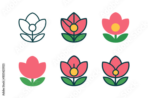 Flower Petal Logos. Function of flower petals. Icon set. Set Logo of flower petal function: colorful bloom cross-section. harmonious logo variations of the