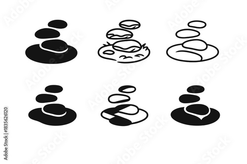 Garden Path Icons. Garden path. Icon set. Set Logo of garden path: stepping stones over moss. harmonious logo variations of the same emblematic concept, each