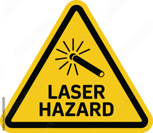 Laser hazard warning sign safety precaution symbol yellow triangle caution danger beam optical risk alert protect
