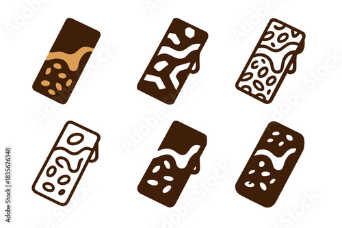 Granola Bar Icons. Granola bars. Icon set. Set Logo of granola bars: bar with honey drizzle. harmonious logo variations of the same emblematic concept, each