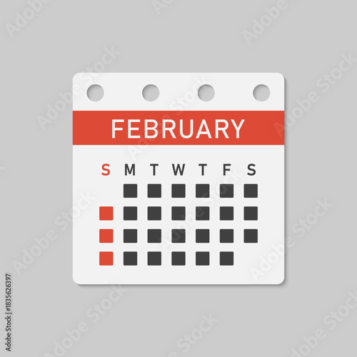 Vector template icon page calendar, month February