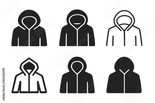 Jacket Logo Variations. Wearing a Light Jacket. Icon set. Set Logo of Wearing a Light Jacket: jacket collar and hood. harmonious logo variations of the same