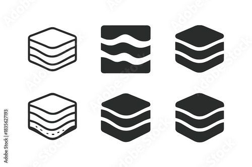 Lithosphere Logo Variations. Lithosphere. Icon set. Set Logo of rock strata. harmonious logo variations of the same emblematic concept (Minimal outline,