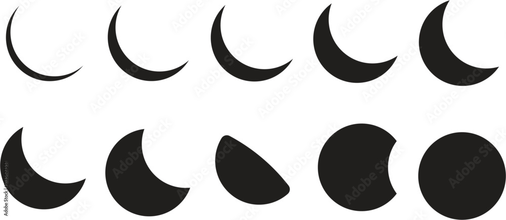 Fototapeta premium Moon phases progression in black and white illustration
