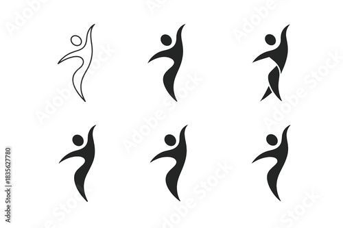 Movement Meditation Icons. movement meditation. Icon set. Set Logo of movement meditation: flowing body silhouette. harmonious logo variations of the same