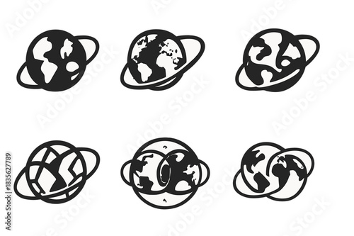Multiverse Icon Set. Exploring parallel universes and the multiverse. Icon set. Set Logo of exploring parallel universes and the multiverse: Mirrored Earths