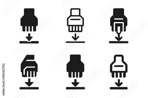 Network Cable Icons. Network cables. Icon set. Set Logo of network cables: cable plug insertion. harmonious logo variations of the same emblematic concept,