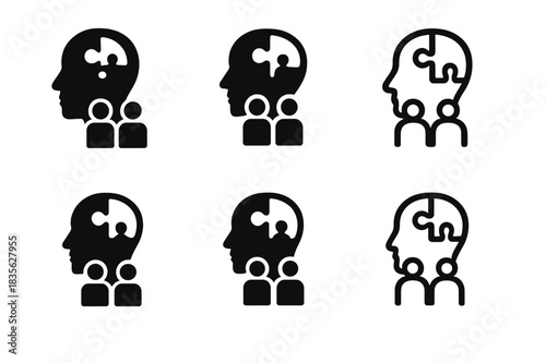 Neurodiversity Logos Set. Neurodiversity in the workplace. Icon set. Set Logo of neurodiversity: mind and collaboration concept. harmonious logo variations of