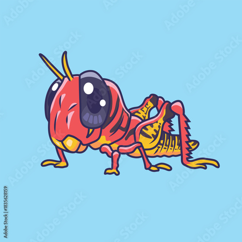 Cute grasshopper animal cartoon character vector Illustration