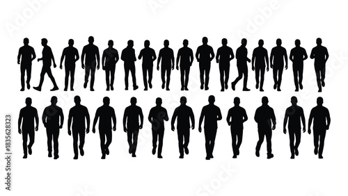 Collection of men silhouettes walking and standing isolated on white background, Vector