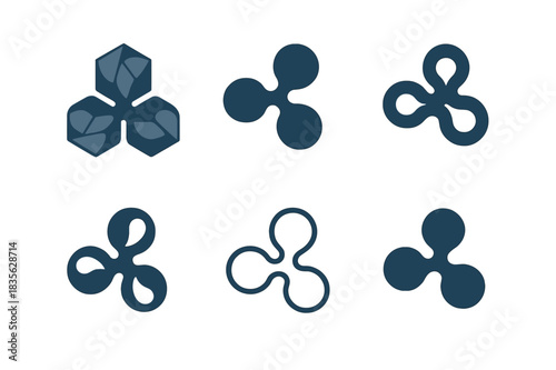 Ripple Icon Set. Ripple. Icon set. Set Logo of ripple: stylized ripple icon. harmonious logo variations of the same emblematic concept, each with different