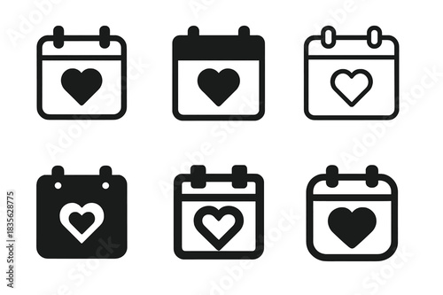 Romantic Icon Set. Romantic spontaneity in long-term relationships. Icon set. Set Logo of romantic spontaneity in long-term relationships: calendar with a