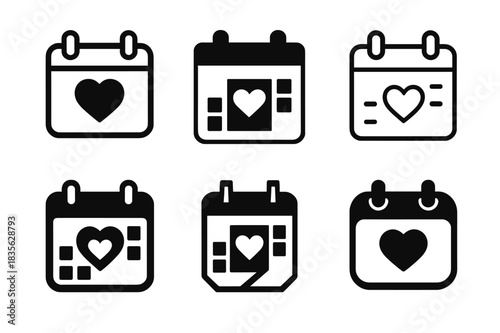 Romantic Icon Set. Romantic spontaneity in long-term relationships. Icon set. Set Logo of romantic spontaneity in long-term relationships: calendar with a