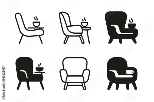 Self-Care Sunday Icons. Self-care Sunday routines. Icon set. Set Logo of relaxing chair. harmonious logo variations of the same emblematic concept (Minimal