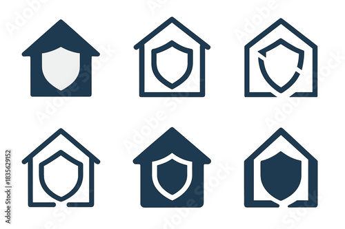 Smart Security Icons. Smart security systems. Icon set. Set Logo of smart security: home with shield icon. harmonious logo variations of the same emblematic