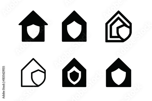 Smart Security Icons. Smart security systems. Icon set. Set Logo of smart security: home with shield icon. harmonious logo variations of the same emblematic