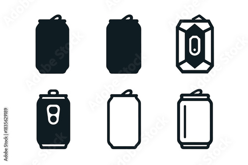 Soda Pop Logos. Soda pop. Icon set. Set Logo of soda pop: can with pull tab. harmonious logo variations of the same emblematic concept, each with different