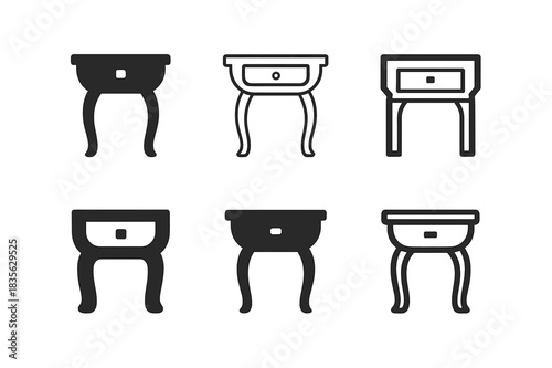 Stylish Hallway Logos. Designing a stylish hallway. Icon set. Set Logo of console table. harmonious logo variations of the same emblematic concept (Filled