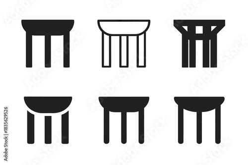 Stylish Hallway Logos. Designing a stylish hallway. Icon set. Set Logo of console table. harmonious logo variations of the same emblematic concept (Filled