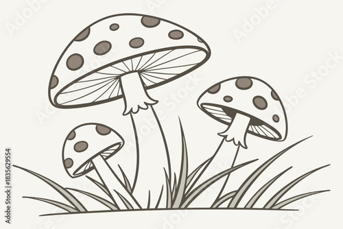 Minimalist cluster of spotted mushrooms in yellow and black