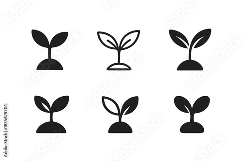 Sustainable Living Icons. Sustainable living tips. Icon set. Set Logo of plant seedling. harmonious logo variations of the same emblematic concept (Filled